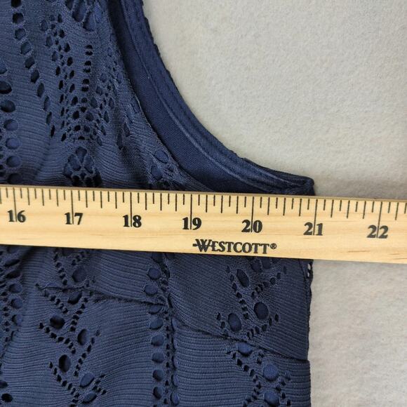 Roz & Ali Navy Cut-Out Lace Overlay Shift Dress Sz 14 Woman Rhinestone Neckline - Picture 4 of 10